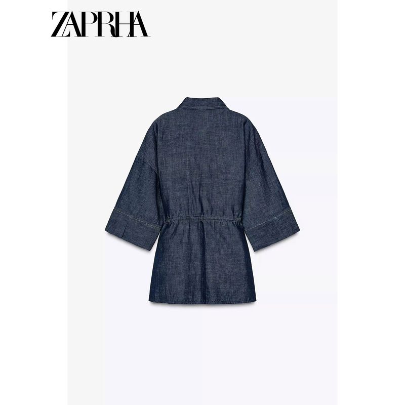 Zaprha 2025 New Arrival Retro Casual Drawstring Waist Long Sleeves Linen Blended Shirt Waist Slim Looking 2885454