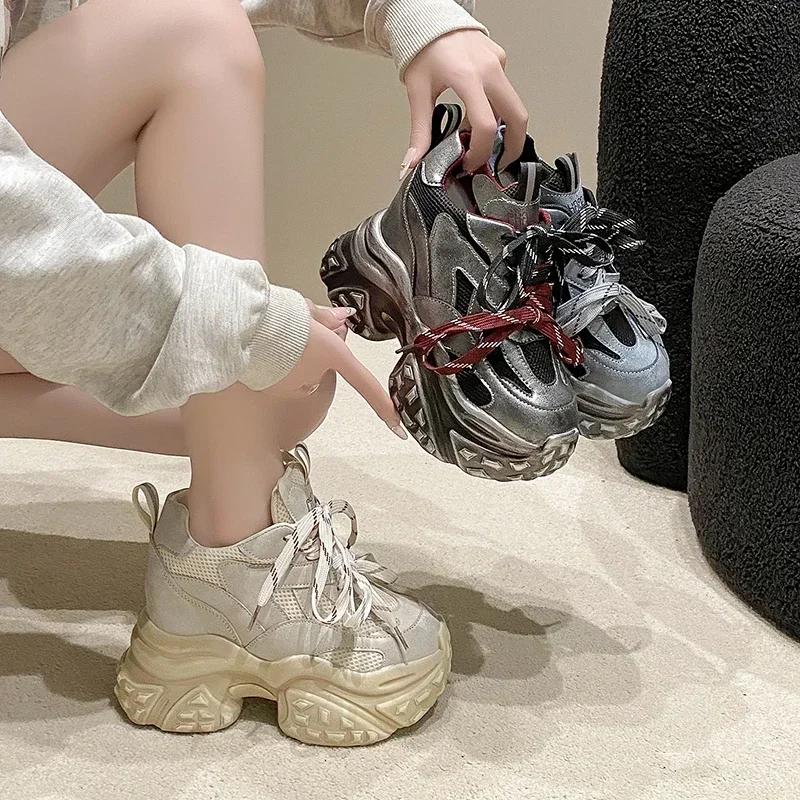 Fashion 10CM Sneakers Women High Platform Casual Shoes Breathable Sports Trainers Thick Bottom Mesh Chunky Sneakers Woman Zapatos Mujer