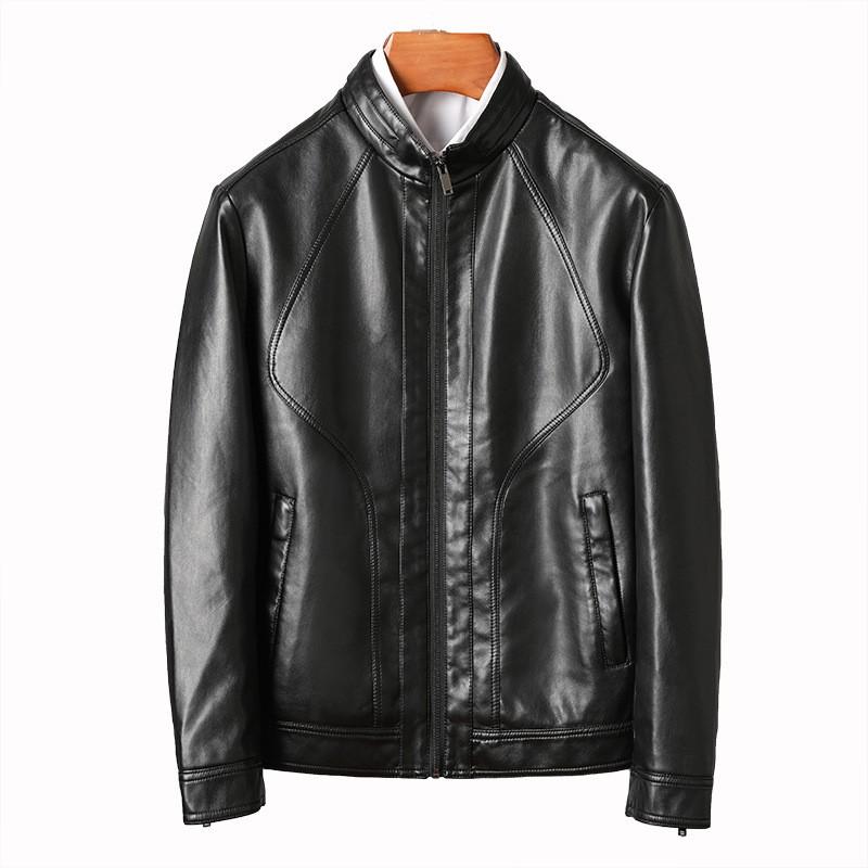 Mens PU Leather Jacket Stand Collar Slim Fit Casual Coat Teens Trendy Streetwear