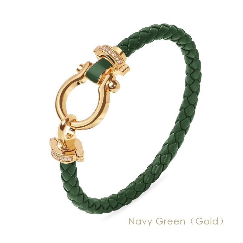 MOONLIGHT Women's Classic Horseshoe Shape Bracelet Genuine Braided Leather Bracelet Female Jewelry Present 11 Colors