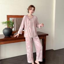 Silk pajamas women's spring and autumn skin-friendly long-sleeved new Chinese style original retro wearable loungewear suit