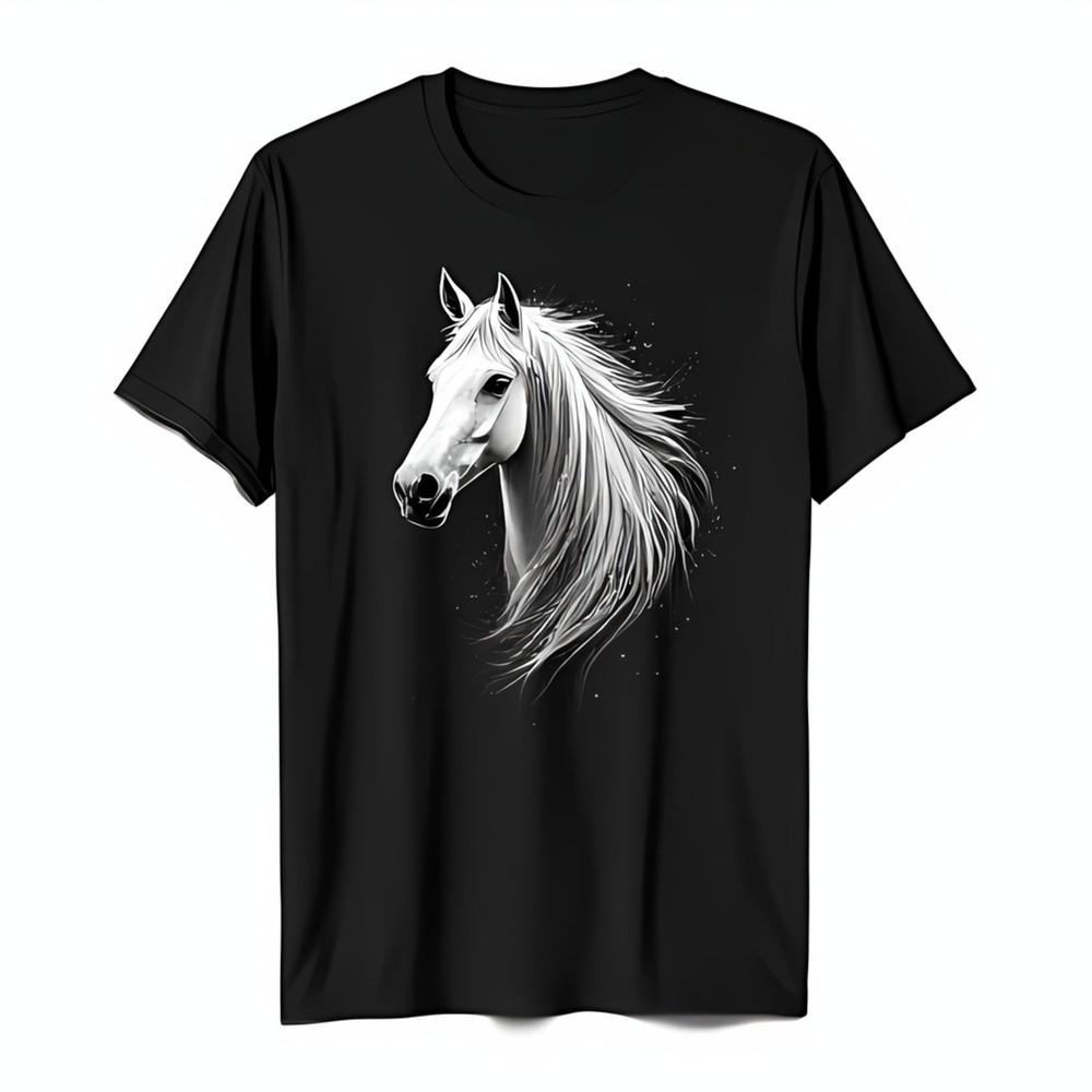 Vibrant Black TShirt with Detailed White Horse Head Unisex T-Shirt S
