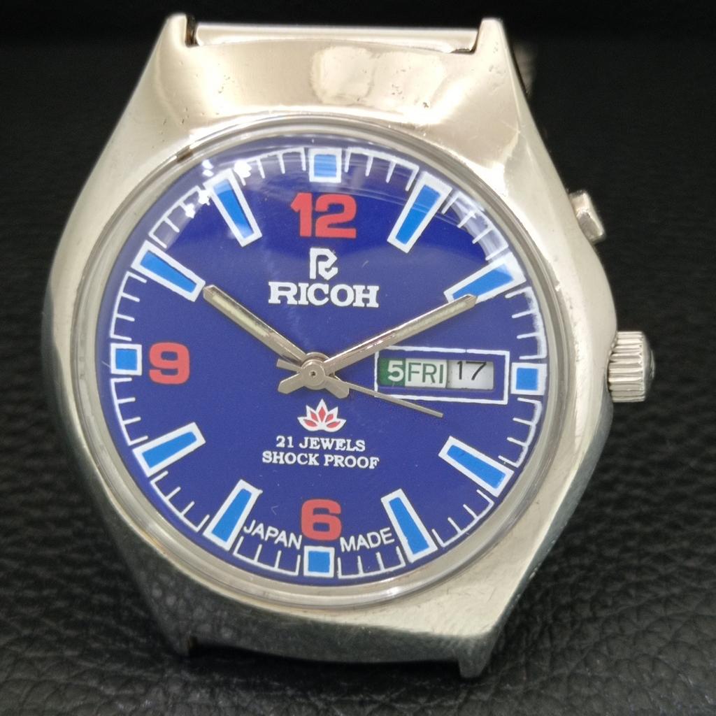 JAPAN VINTAGE RICOH R31 AUTOMATIC MENS BLUE COLOR DIAL WATCH a707730-1