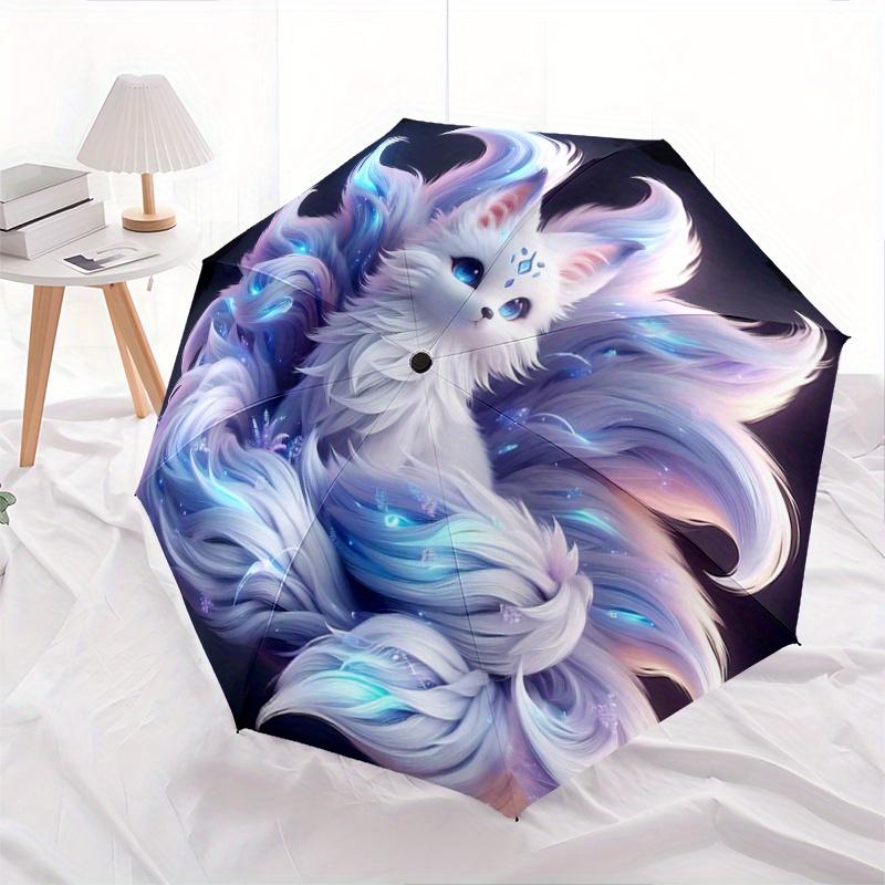 1pc White Nine Tailed Fox Automatic Opening and Closing Umbrella - Suitable for Various Occasions, Outdoor Activities, Lightweight and Durab