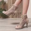 Fashion Women's Sandals 2025 Summer Boots High Top High Heels Dance Ballroom Ladies Shoes Girl Fashion Party Mesh Cutout Heeled Sandals