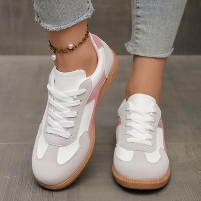 Rimocy Damen Kontrastfarbene Flache Sneaker Mode Weiche Sohle Schnürschuhe Damen Leichte Bequeme Low-Top Sneaker