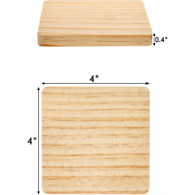 Dicunoy 20PCS Unfinished Wood Coasters, Square Blank Wooden Coasters for Crafts, Thick Coasters with 80PCS Foam Knots for DIY Mosaic Coasters,