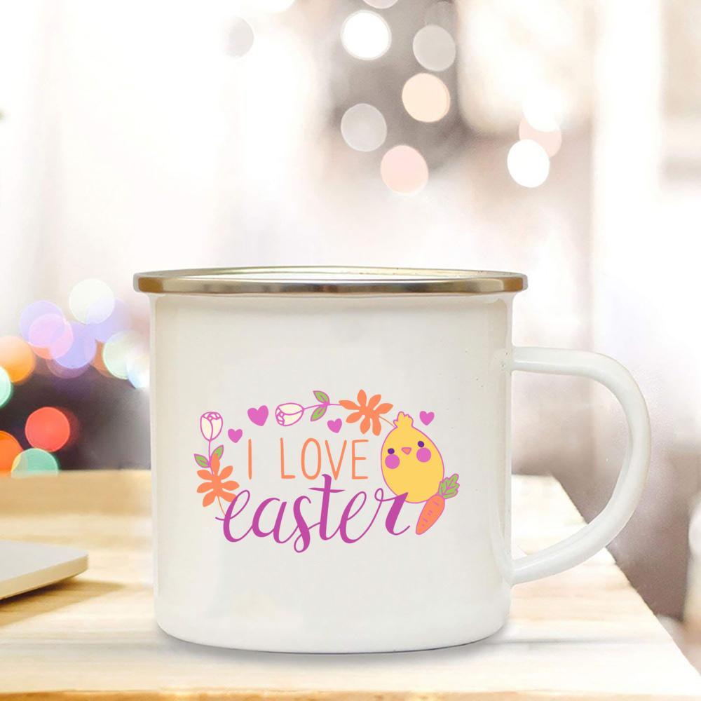 Easter Camping Mug Enamel Coffee Cup Drink Juice Water Dessert Cocoa Milk Handle Cup Best Original and Fun Gifts In Easter