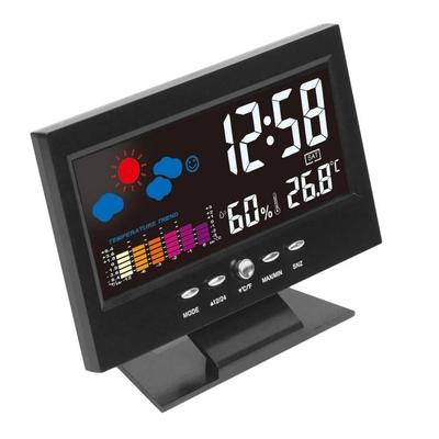 Elektronisk digital LCD-temperatur- og fuktighetsmålerklokke Termometer- og hygrometer Elektronisk innendørs værmeldingsklokke