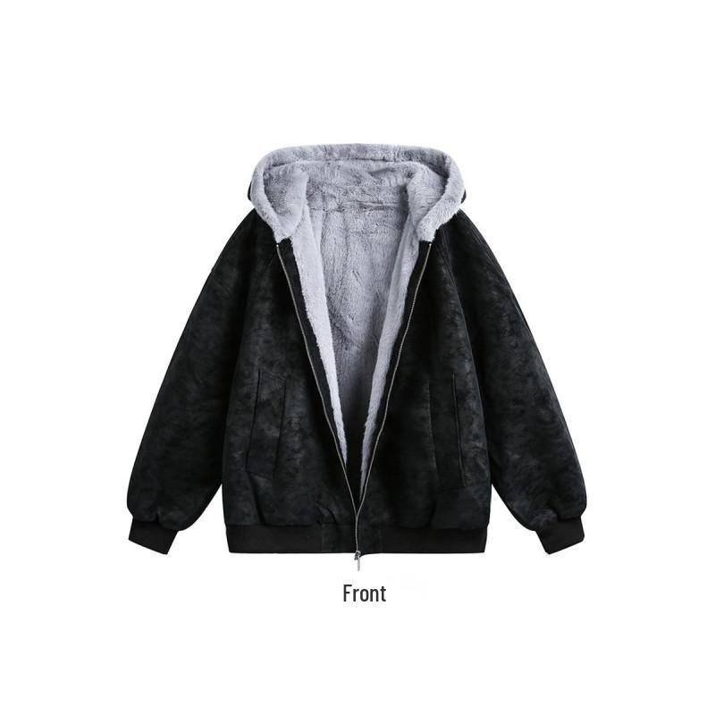 

Zuoshandiao Men s Winter Thick PU Leather Hooded Jacket - Trendy, Warm, Loose Fit, Solid Color Casual Outerwear Medium чорний