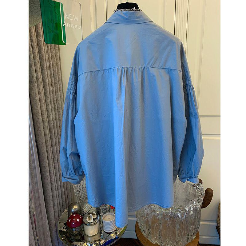 2026 Spring/Autumn Chic Pleated Loose Lantern Sleeve Slimming Top for Women