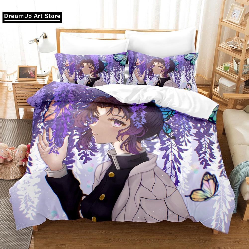 3D Print Kochou Shinobu Anime Demon Slayer Bedding Set Cute Quilt Cover Bed Cover With Pillowcase Twin Single Queen King Size
