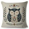 Retro Folk Art Print Throw Pillow Botanical Owl Pattern Cushion Indoor Room Ornament Countryside Souvenir Pillow Cover