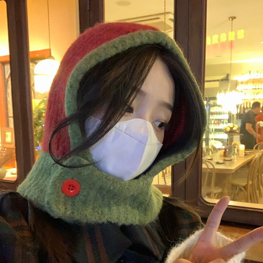 Women's Color-Block Knit Balaclava Hat & Scarf Set for Autumn/Winter