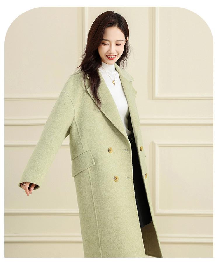 Sheep wool double breasted coat - autumn and winter loose, medium long, versatile women's coat with temperament