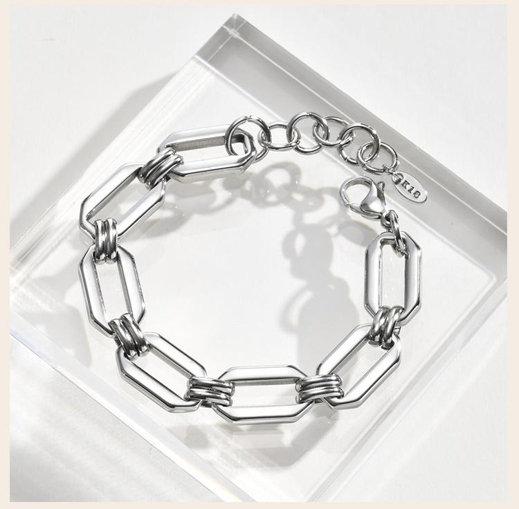 Gliederkettenarmband Silberfarben Edelstahl Geometrischer Dicker Armreif für Damen Wasserdichter Schmuck