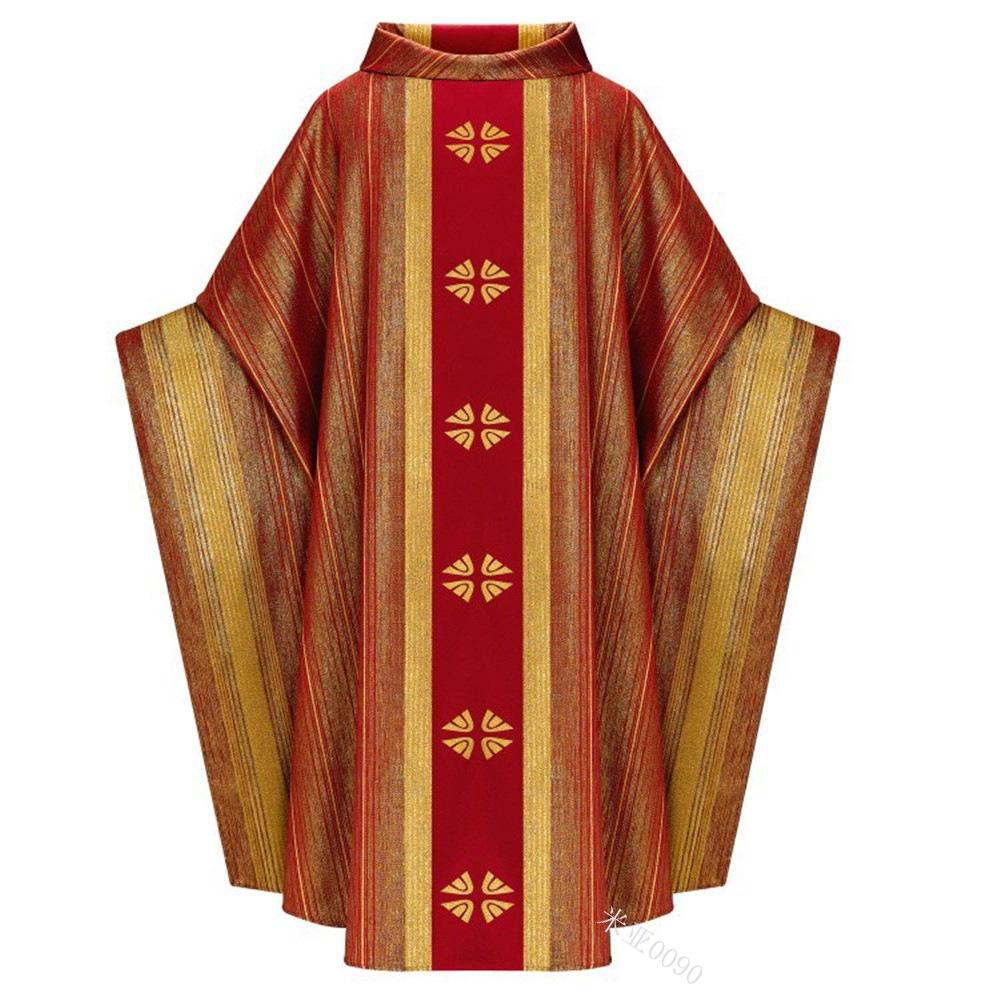 Casulla de Sacerdote Tejida Multicolores con Raya Dorada Vestimenta Litúrgica Gótica Túnica Clerical para Celebrante Pastor Iglesia Católica Misa