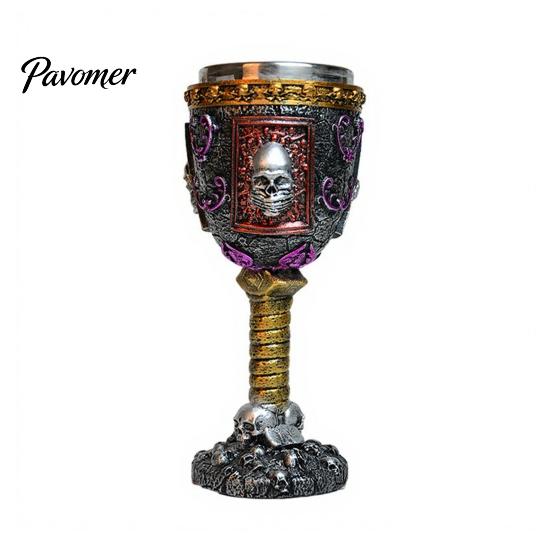 Unique Home Decor Gifts Horrible Resin Stainless Steel Skull Goblet, Retro Skeletal Wine Gothic Cup Cocktail Glasses, Vintage Whiskey for Halloween