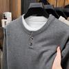 Men's Summer 2025 Heavyweight Henley Collar Two-Piece Look Short Sleeve Casual Knit Sweater