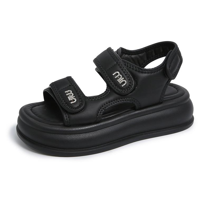 Casual sports style Roman sandals women's summer new muffin thick sole heightening Velcro seaside beach shoes