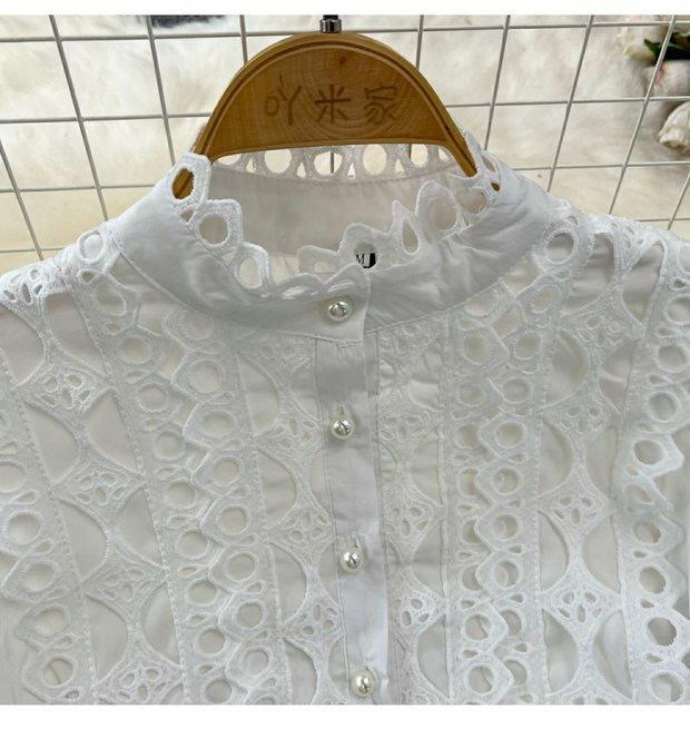 Damenmode Retro Hofstil Laternenkragen Hohlspitze Hohe Taille Rock Anzug