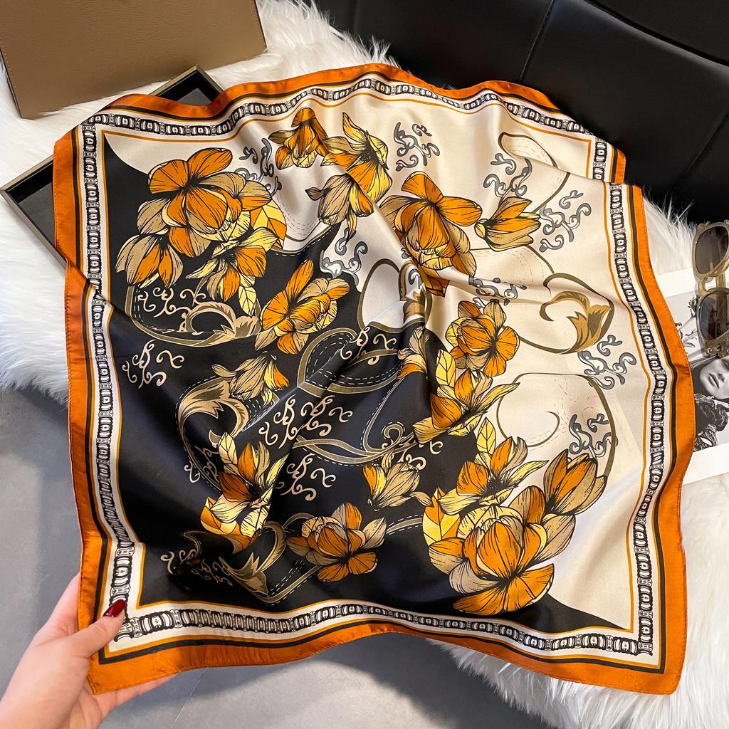 Nouveau 70*70 cm soie Satin cheveux écharpe femmes mouchoir imprimé femme tête carrée Bandana petit cou silencieux Hijab dame fille