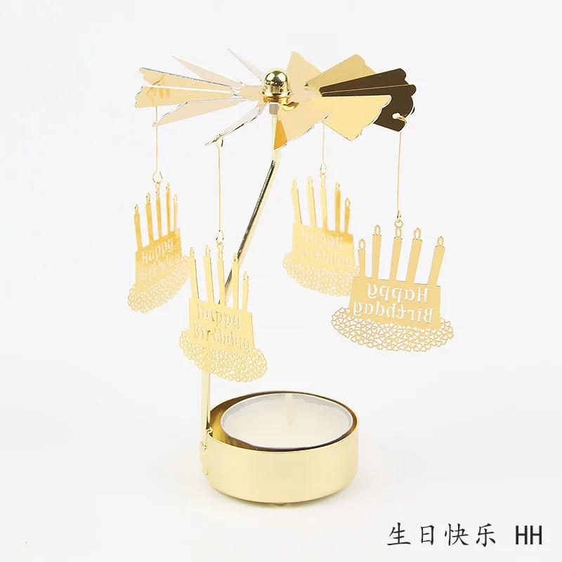 Metal Rotating Spinner Carousel Candle Tea Light Holder Table Rotating Transfer Windmill Decoration Home Elegance Candle Holder