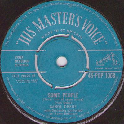 7inch Record CAROL DEENE - Some People 45POP1058 His Master's Vo 1962 UK Jazz Used