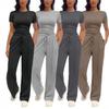 Fashion Casual Set Kardashian Style Ruched Short Sleeve Top Long Pants Set For Women