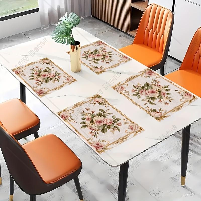 Rosa Rosen Platzsets Esszimmer Küche Dekorative Florale Tischsets Untersetzer Kaffeematten Wohnkultur