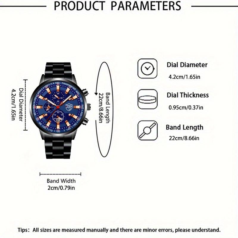 3pcs/set 1pc Fashion Men's Calemdar Business Stainless Steel Quartz Watch & 1pc Men's Bracelet & 1pc Men's Neckalce