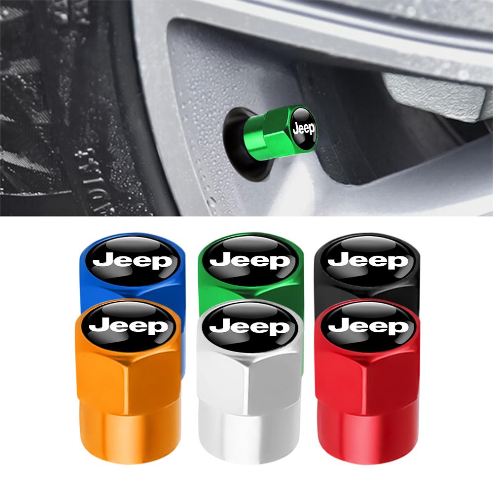 4pcs Car Wheel Tire Valve Caps Stem Case With Logo Auto Styling For Jeep Renegade Wrangler jk Compass Grand Cherokee Gladiator AMR1