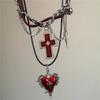 Goth Vintage Y2K Dunkelrotes Herz Kreuz Anhänger PU Leder Seil Kette Choker Halskette Damen Punk Halloween Grunge EMO Accessoires