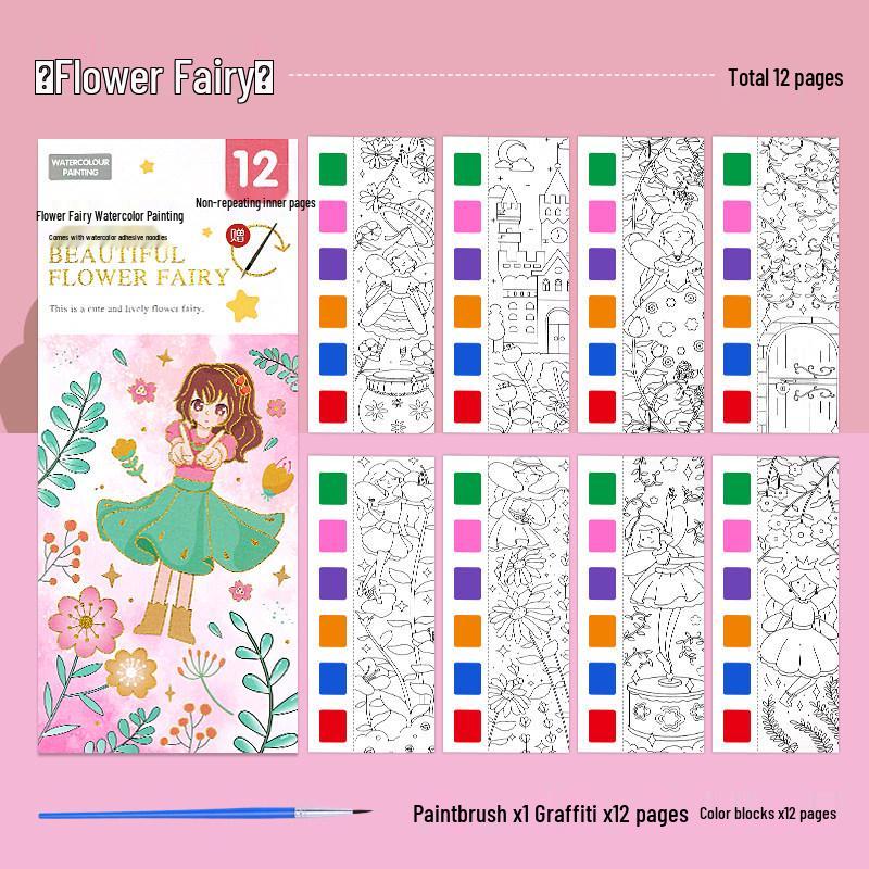 Portable Children's Watercolor Doodle and Coloring Book with Sticky Notes and Gouache