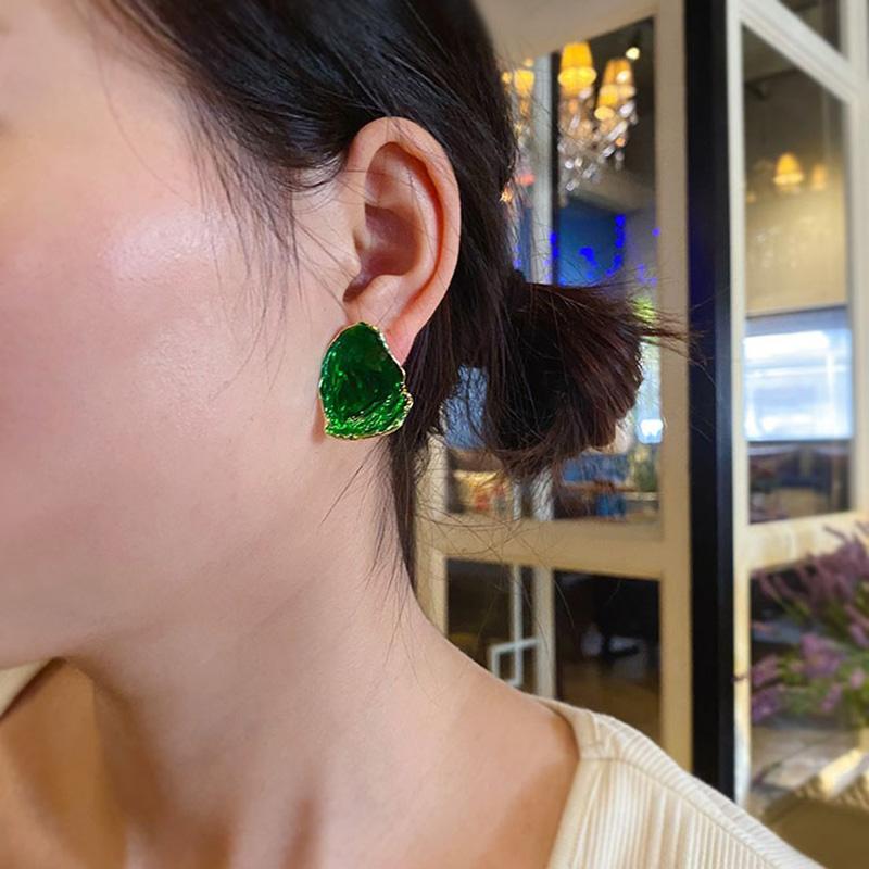 Boho Trendy Alloy Drop Glaze Green Blue Color Irregular Women Stud Earrings Ins Chic Female Beach Jewelry Brincos
