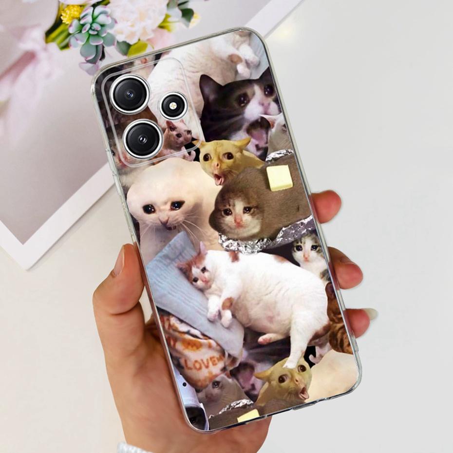 Cute Flower Cat Painted Case For Xiaomi Redmi 12 5G 2023 Soft Silicone TPU Back Cover For Redmi12 5G Global Phone Bumper