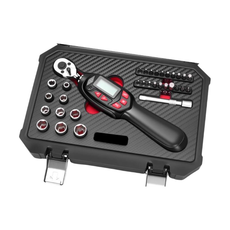 32pcs/set Torque Wrench Kit with Digital Display and Multiple Bit for Motorcycle Maintenance 1/4inch Drive Spanner