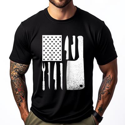 Funny Chef Knife American Flag Patriot Raglan Unisexs Tshirts Printed Tshirt Graphic Cotton Streetwear Short Sleeve