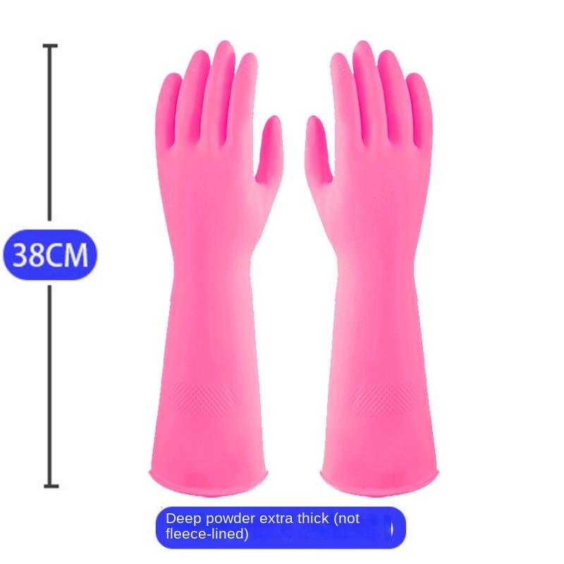 38cm Extra Thick Pink Rubber Dishwashing Gloves Extended Housework Latex Wear-resistant Gloves S розовый