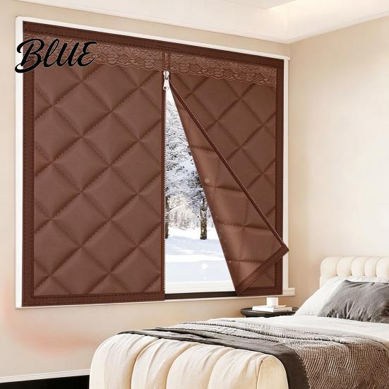 Reusable Window Insulation Winter Thermal Insulation Hook-and-Loop Cover with Zipper Quilted Energy Efficient Curtains Oxford Cloth for Cold
