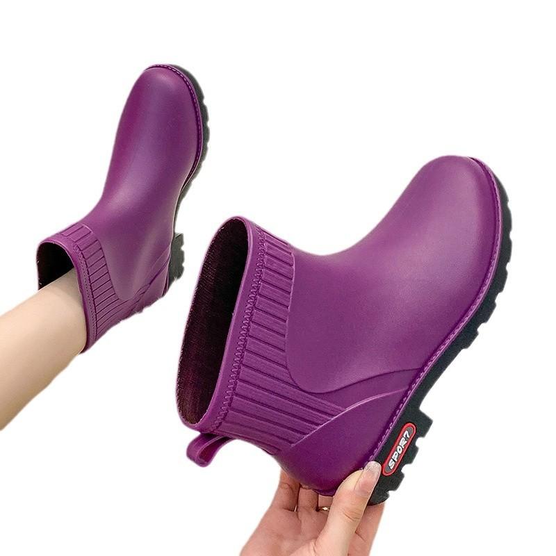 2025 new low-tube warm rain shoes outer wear women's medium-tube rain boots four-season water shoes plus cotton rubber shoes 2025