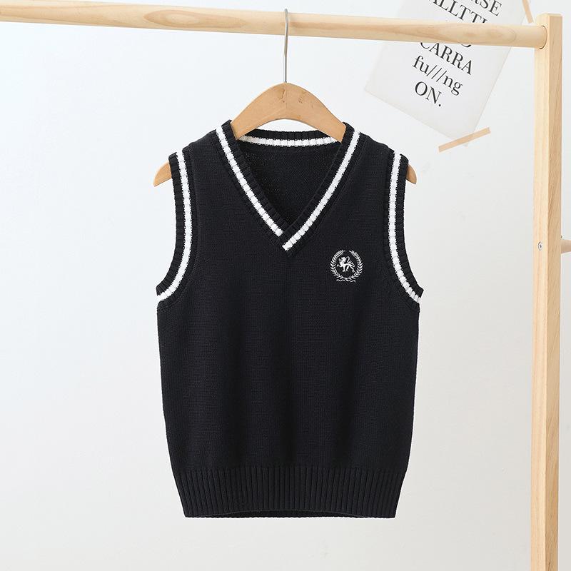 Kids' College-Style Knitted Sweater Vest for Spring & Autumn - Unisex Pullover for Kindergarten & Primary School