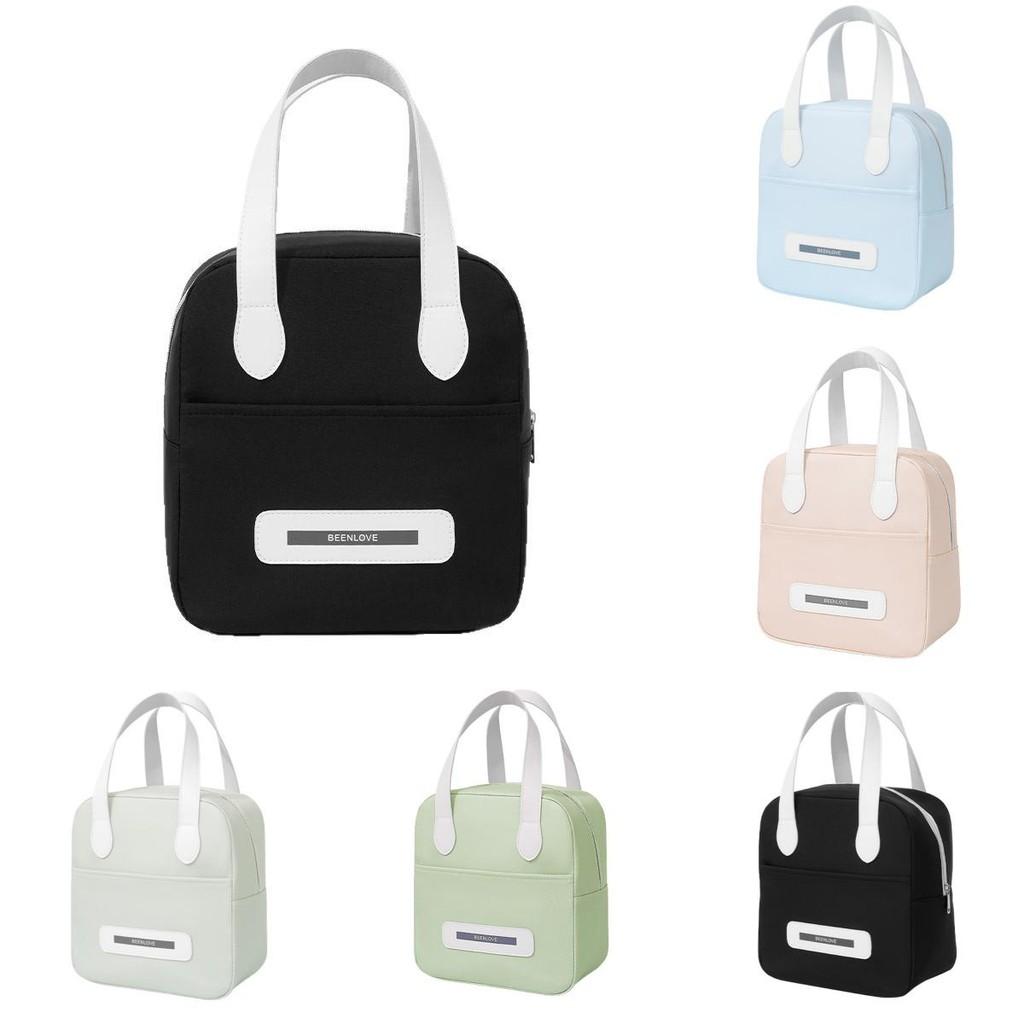 Beenlove Letter Print Solid Color Lunch Insulated Bag Portable Hand Bags Held