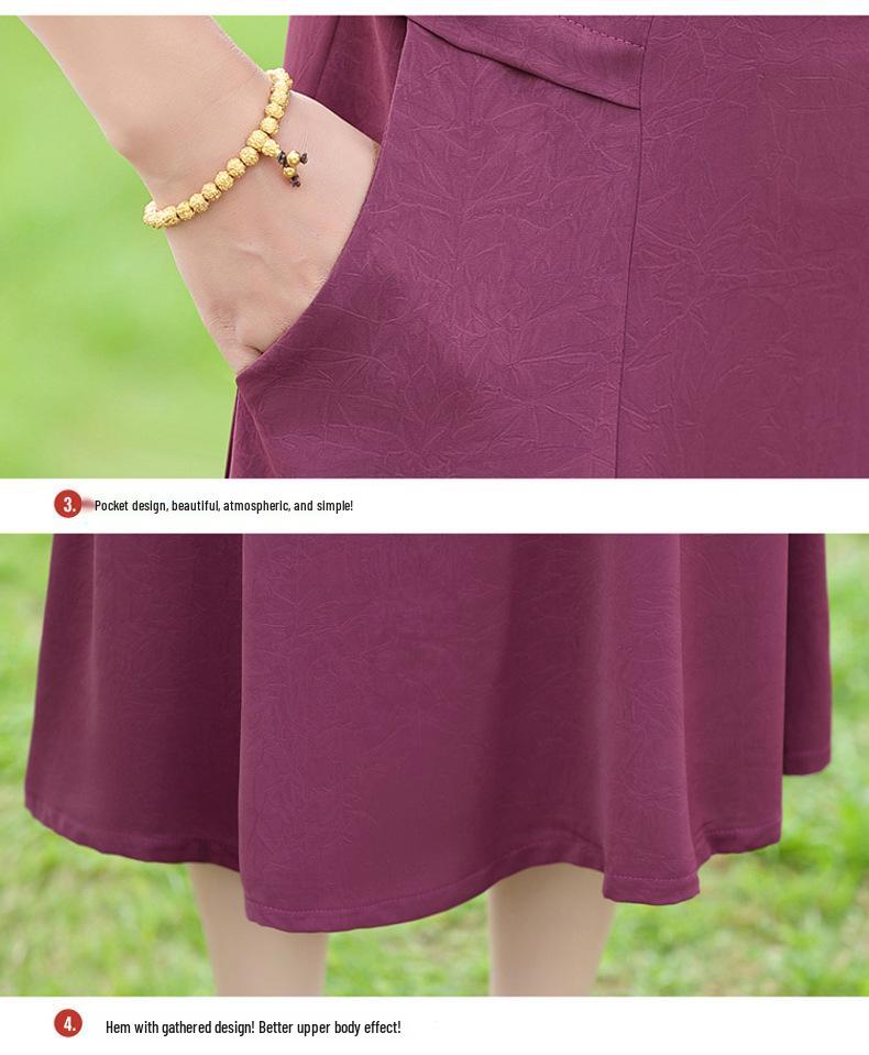 Summer 2025 Noble Lady Plus Size Dress - Short-Sleeved, Elegant Design for Middle-Aged & Elderly Women