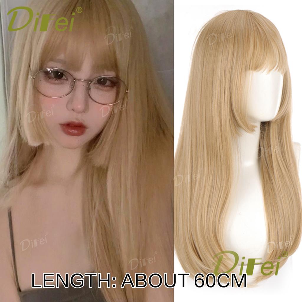 Platinum Blonde Straight Synthetic Cosplay Wig Straight Hair Wig With Straight Bangs Suitable For Women Halloween Christmas Wear