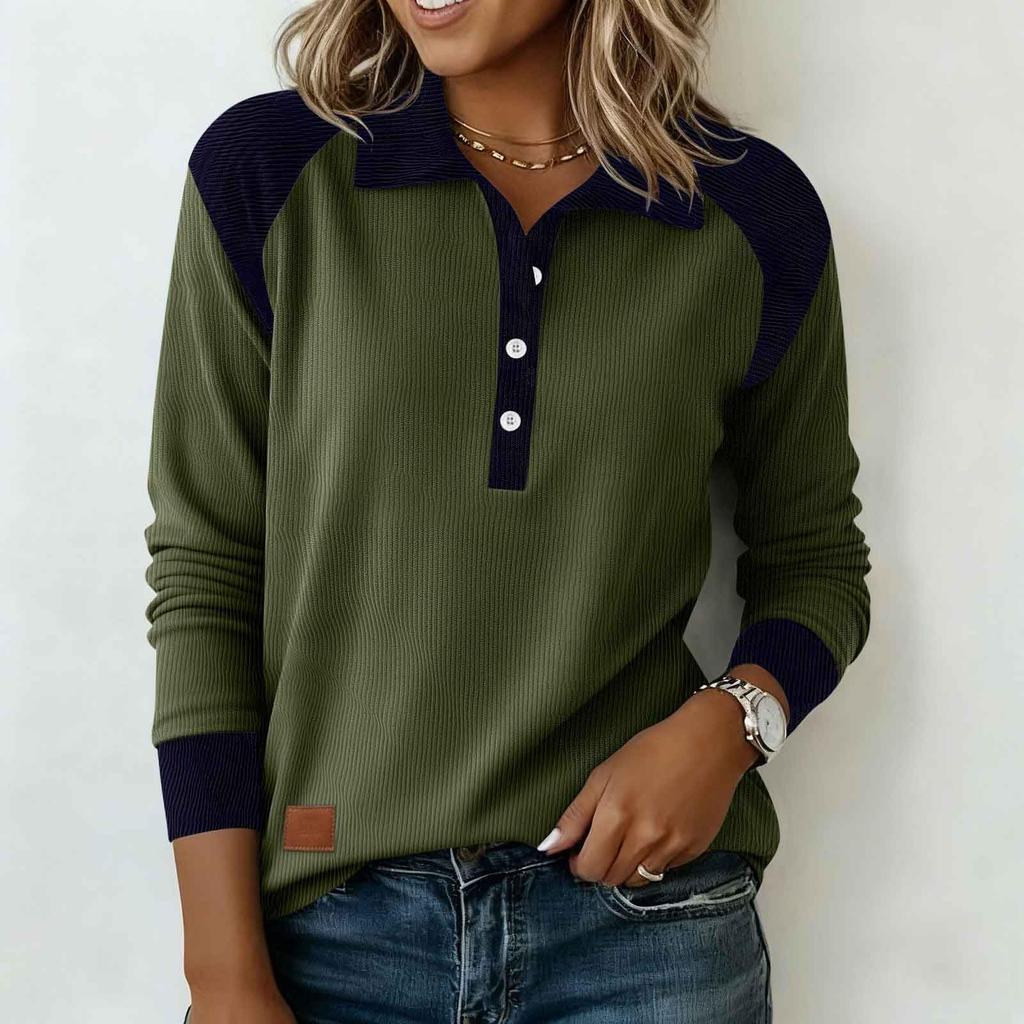 Casual Dames Blouse met Lange Mouwen en Kleurblokken voor Dagelijks Gebruik