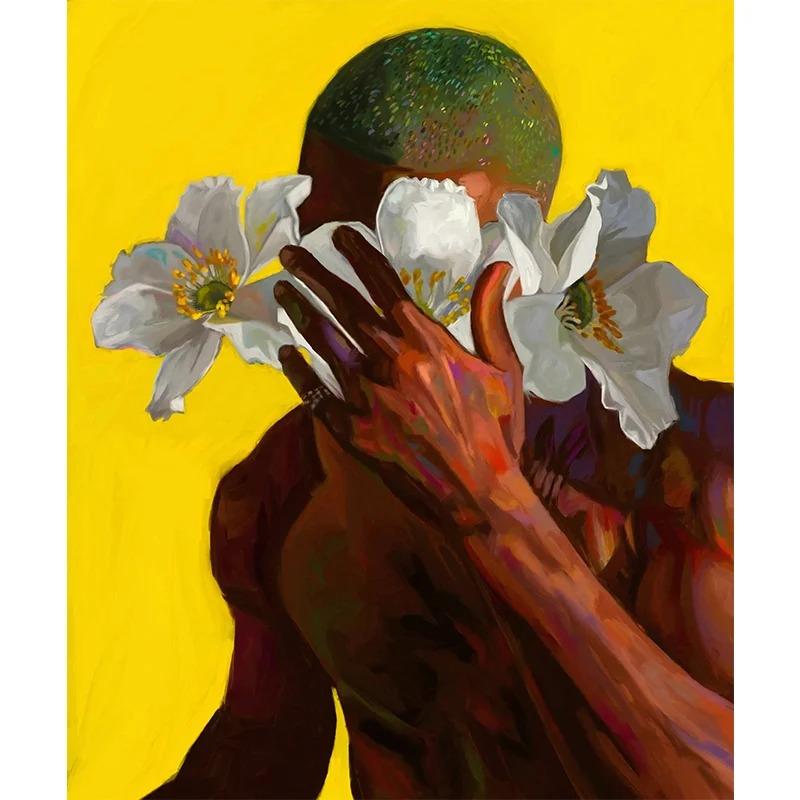 Famous Rapper Star Portrait with Flowers Canvas Painting Hip Hop Singers Abstract Art Posters Prints Wall Art Picture Home Decor