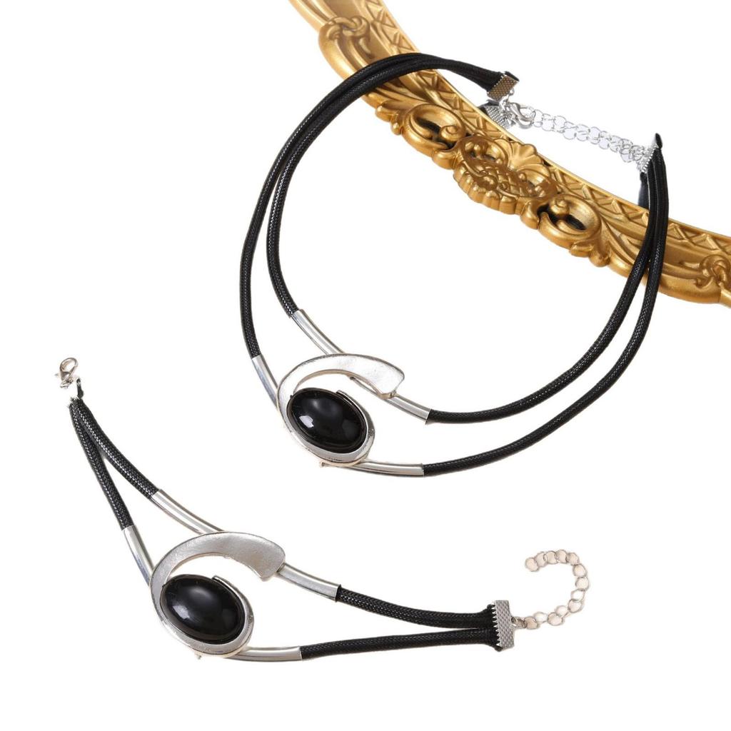 Böhmisches Acryl Schnecke Ovales Auge Schmuckset: Damen Wachskordel Halskette & Armband