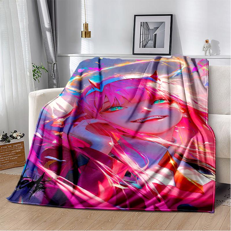 Zero Two 29 Style Cartoon 002 Hiro Sexy Girl DARLING In The FRANXX Flannel Blanket,Soft Throw Blanket for Home Bedroom Bed Sofa