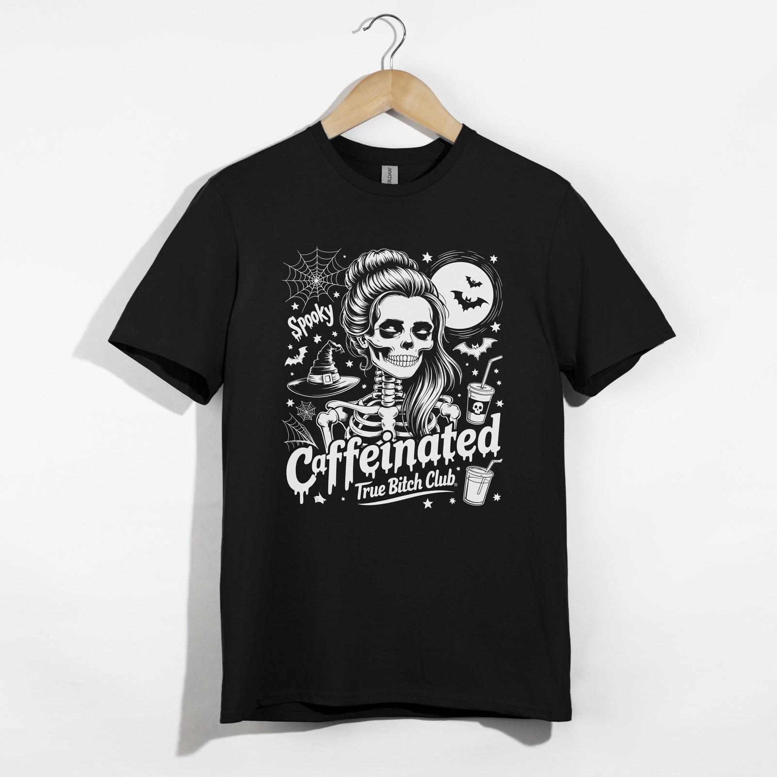 Spooky Caffeinated True Club Shirt, Halloween Skeleton Witch Coffee Tee Gift S разноцветный